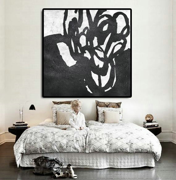 Original Art For Sale By Artist,Oversized Minimal Black And White Painting - Modern Painting Abstract